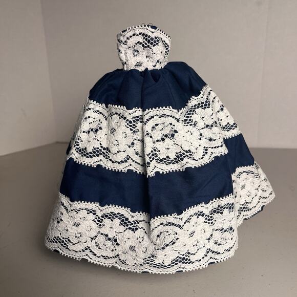 Vintage Handmade Barbie Dress Southern Belle Gown Navy Blue White Lace OOAK - Picture 10 of 16